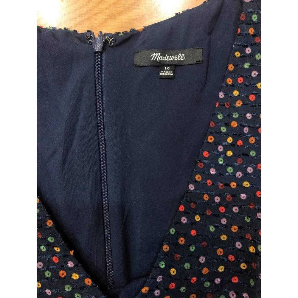 Madewell Flutter Sleeve Ruffle Hem Navy Dress in Sugar Dot - Size 10 - Picture 8 of 12
